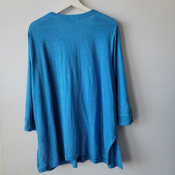Chico's womens  100% Linen Embroidered V-Neck Tunic size XL Blue 3/4 sleeve - Picture 2 of 7
